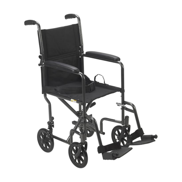 EA/1 LIGHTWEIGHT STEEL TRANSPORT WHEELCHAIR, FIXED FULL ARMS, 19" SEAT * Drive Medical item surcharge included in sell