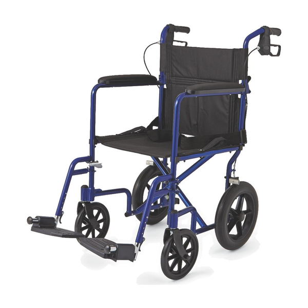 EA/1 ALUMINIUM TRANSPORT CHAIR WITH 12" WHEELS , BLUE Heavy Item