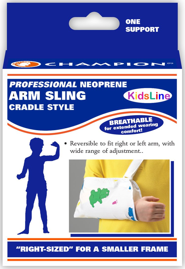 EA/1 KIDS LINE MINIMUM ARM SLING CRADLE-STYLE W/ THUMB LOOP PEDIATRIC (5-8") PRINT NEOPRENE REVERSIB