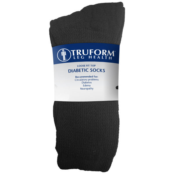 PR/3 TRUFORM COMFORT CARE NON-COMPRESSION DIABETIC SOCKS CREW LENGTH BLACK, LARGE (MEN: 9-12 WOMEN: