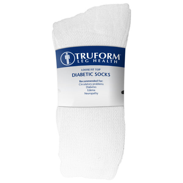 PR/3 TRUFORM COMFORT CARE NON-COMPRESSION DIABETIC SOCKS CREW LENGTH WHITE, LARGE (MEN: 9-12 WOMEN: