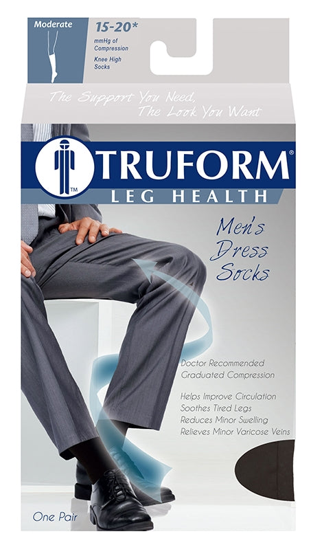 PR/1 TRUFORM MEN'S DRESS STYLE 15-20MMHG KNEE-HIGH COMPRESSION SOCK BLACK SMALL (7 AND UNDER) LATEX-