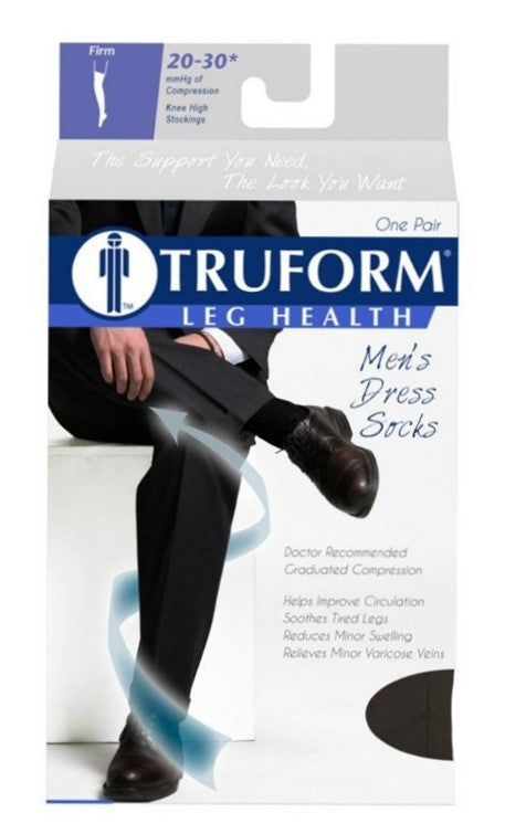 PR/1 TRUFORM MEN'S 20-30MMHG KNEE-HIGH DRESS-STYLE COMPRESSION SOCK MEDIUM (7 1/2-10) BLACK LATEX-F
