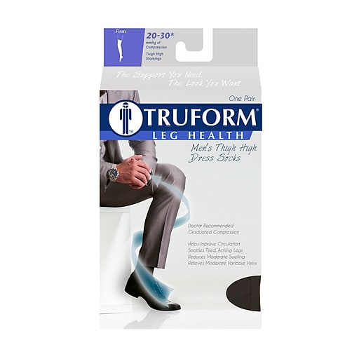 PR/1 MEN'S THIGH HIGH COMPRESSION STOCKINGS, 20-30 MMHG, SILICONE STAY-UP TOP, BLACK, MEDIUM