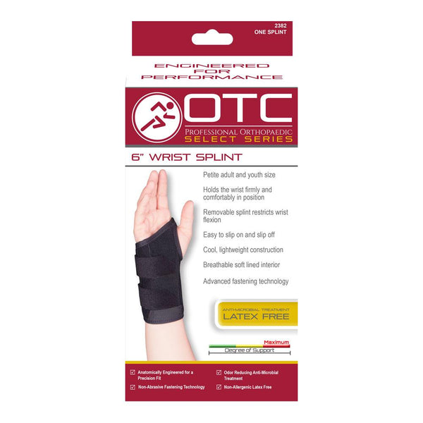 EA/1 OTC 6" MAXIMUM WRIST SPLINT PETITE LEFT XS (4 1/2-5 1/2") LOW CONTOUR AND SEPARATE FASTENERS BL