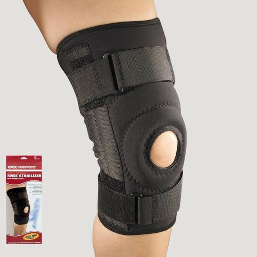 EA/1 OTC ORTHOTEX MEDIUM KNEE STABILIZER WRAP W/ SPIRAL STAYS X-LARGE (20-22") BLACK REVERSIBLE