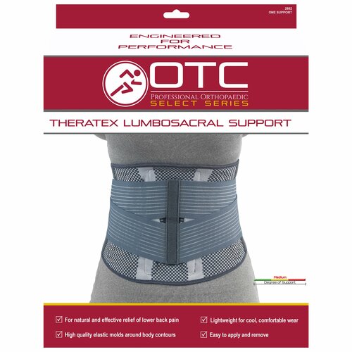 EA/1 OTC MEDIUM THERATEX LUMBOSACRAL SUPPORT 4XL (53-58") GREY/PATTEREN 10" BACK W/ FLEXIBLE STAYS