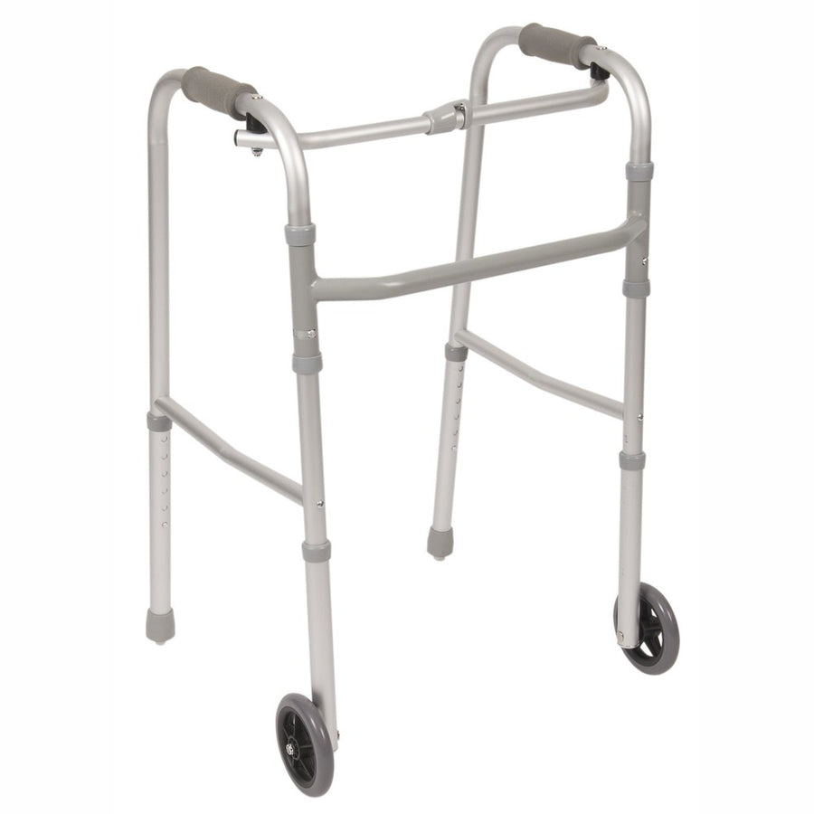 EA/1 SINGLE BUTTON FOLDING WALKER, STANDARD WITH TWO WHEELS AND TWO SKIS
