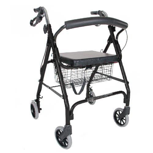 EA/1 PCP ROLLATOR W/ CURVED BACKREST HAND BRAKES 6" WHEELS BLACK PADDED SEAT BASKET (250LBS)