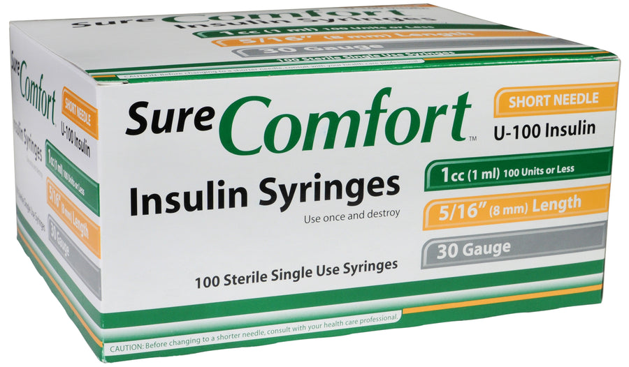 BX/100 SURE COMFORT INSULIN SYRINGE, 30G, 5/16IN (8MM), 1CC