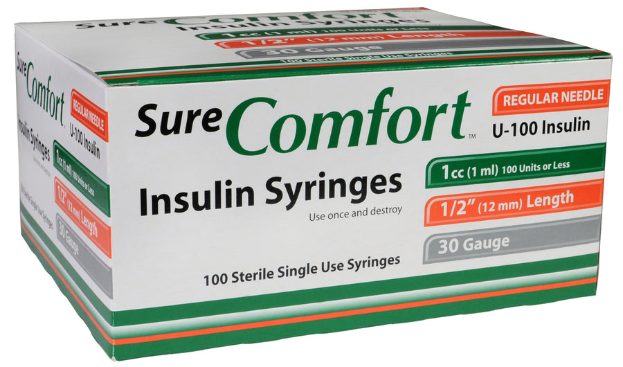 BX/100 SURE COMFORT INSULIN SYRINGE, 30G, 1/2IN (12MM), 1CC