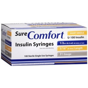 BX/100 SURE COMFORT INSULIN SYRINGE, 31G, 5/16IN (8MM), 1/2CC