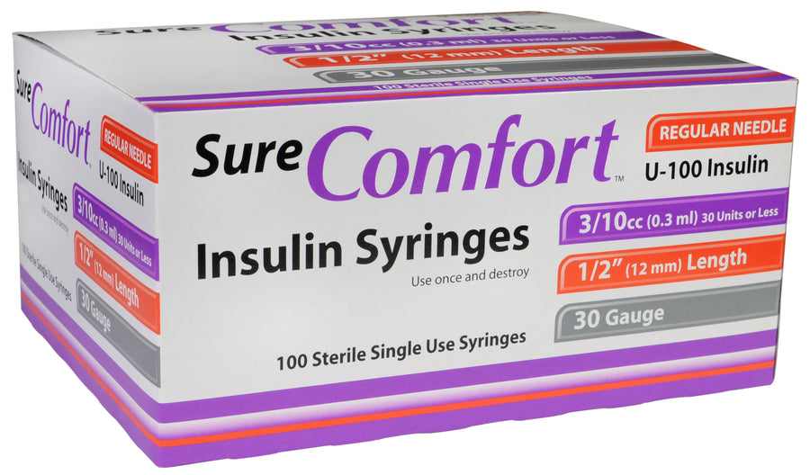 BX/100 SURE COMFORT INSULIN SYRINGE, 29G, 1/2IN (12MM), 3/10CC