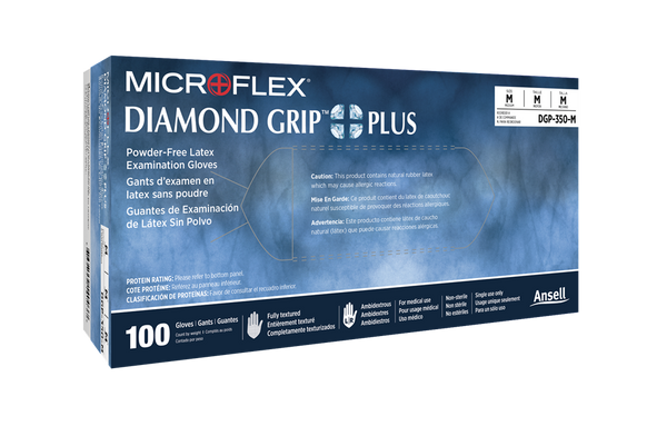 BX/100 DIAMOND GRIP PLUS LATEX GLOVES X-LARGE 5.5MIL, 9.6" CUFF