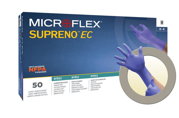 BX/40 SUPRENO EC NITRILE GLOVES VIOLET 3X-LARGE 5.5MIL, EXTENDED CUFF 11.6"