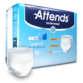 28149 - ATTENDS UNDERWEAR, LARGE - WAIST SIZE 44" - 58" - 4 BAGS OF 18 Heavy Item More info...