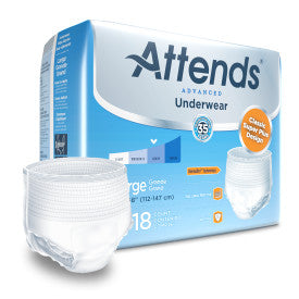 25032 - ATTENDS ADVANCED UNDERWEAR, LARGE - WAIST SIZE 44" - 58" - 4 BAGS OF 18 Heavy Item More info...