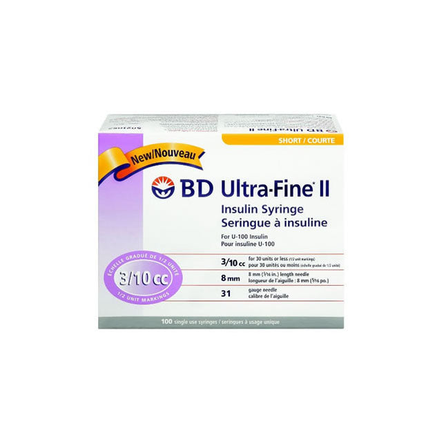 PK/100 INSULIN SYRINGE W/ ULTRA-FINE II NEEDLE 31G X 5/16" 0.3ML SHORT FOR U-100 INSULIN STERILE