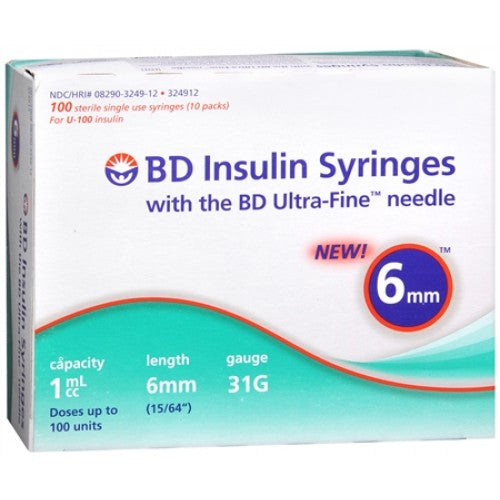 BX/100 INSULIN SYRINGE 0.5ML, 31G X 6MM NEEDLE