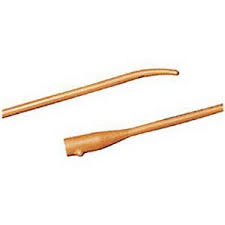 BX/12 URETHRAL CATHETER 12FR 16" TIEMANN W/ COUDE-TIP ONE-EYE RED RUBBER LATEX STERILE