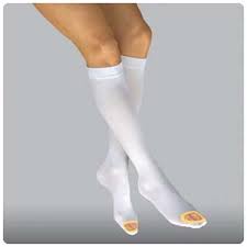 PR/1 JOBST ANTI-EMBOLISM/GP STOCKINGS 8-15MMHG KNEE-HIGH OPEN-TOE MEDIUM LONG WHITE/RED LATEX-FREE ** Discontinued **