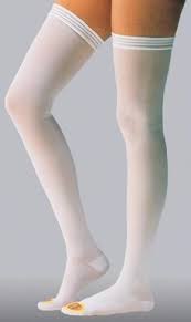PR/1 JOBST ANTI-EMBOLISM/GP STOCKINGS 8-15MMHG THIGH-HIGH OPEN-TOE LARGE REGULAR BLUE/WHITE LATEX-FR