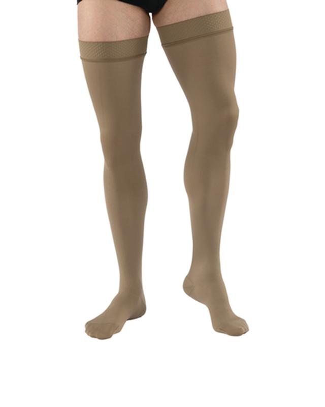 PR/1 JOBST MEDICAL LEG WEAR, MEN, RIBBED, THIGH HIGH W/SIL DOT BAND, 20-30MMHG, SM, KHAKI, CLOSED TO More info...