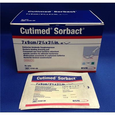 BX/40 CUTIMED SORBACT ANTIMICROBIAL PAD W/BACTERIA BINDING ACTION 7CM X 9CM