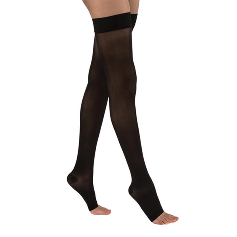 PR/1 JOBST ULTRASHEER WOMEN, THIGH HIGH W/SIL DOT BAND, 15-20MMHG, MD, CLASSIC BLACK, OPEN TOE More info...