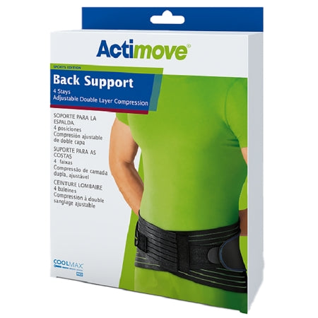BX/1 ACTIMOVE SPORTS EDITION BACK SUPOORT XX-LARGE BLACK 4-STAYS & ADJUSTABLE DOUBLE-LAYER COMPRESSI