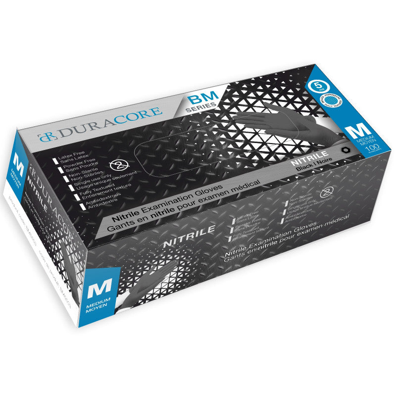 BX/100 DURACORE BLACK NITRILE EXAMINATION GLOVES, 5 MIL, FULLY TEXTURED, MD