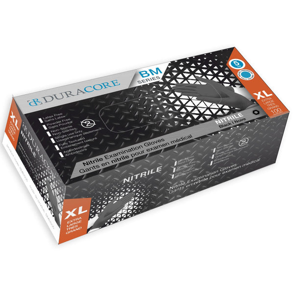 BX/100 DURACORE BLACK NITRILE EXAMINATION GLOVES, 5 MIL, FULLY TEXTURED, XLG