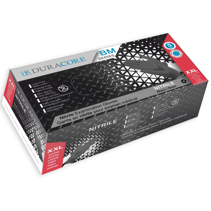 BX/100 DURACORE BLACK NITRILE EXAMINATION GLOVES, 5 MIL, FULLY TEXTURED, XXLG
