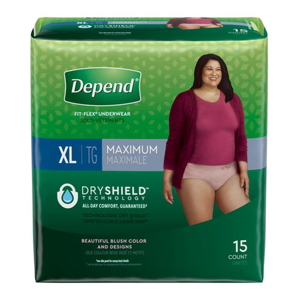 PKG/15 DEPEND FIT-FLEX MAXIMUM UNDERWEAR X-LARGE FEMALE CONVENIENCE More info...