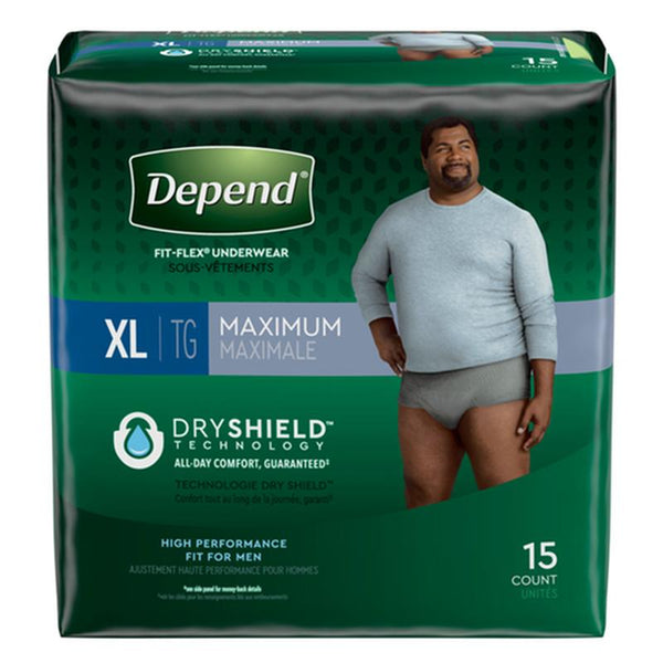 PKG/15 DEPEND FIT-FLEX MAXIMUM UNDERWEAR X-LARGE MALE CONVENIENCE More info...