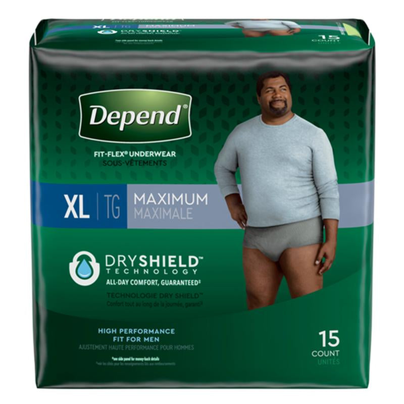 PKG/15 DEPEND FIT-FLEX MAXIMUM UNDERWEAR X-LARGE MALE CONVENIENCE More info...