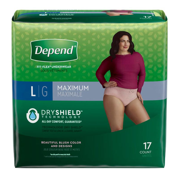 PKG/17 DEPEND FIT-FLEX MAXIMUM UNDERWEAR LARGE FEMALE CONVENIENCE More info...