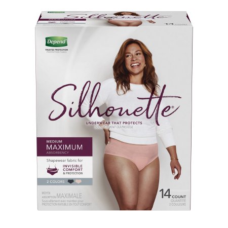 PKG/14 DEPEND SILHOUETTE MAXIMUM UNDERWEAR PINK/BLACK MEDIUM FOR WOMEN ** Discontinued **