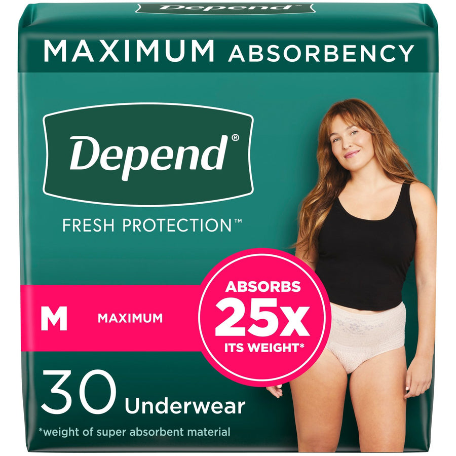 PKG/30 DEPEND FIT-FLEX MAXIMUM UNDERWEAR MEDIUM FEMALE BULK More info...