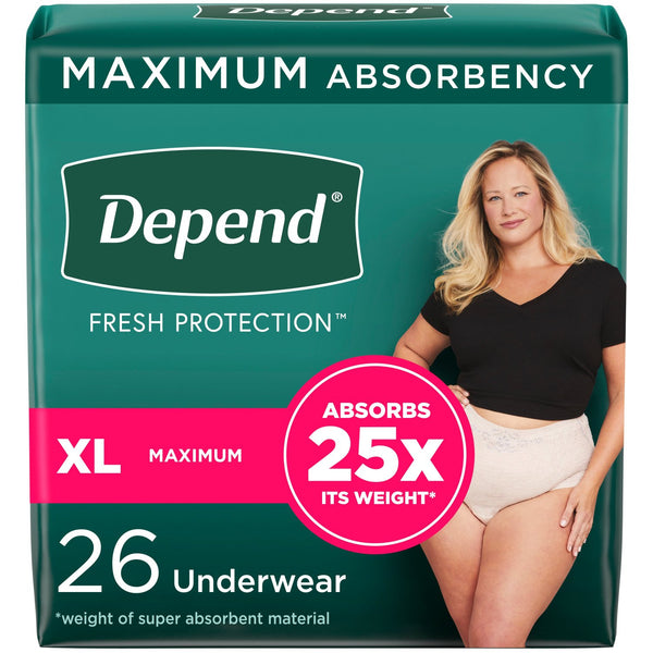 PKG/26 DEPEND FIT-FLEX MAXIMUM UNDERWEAR X-LARGE FEMALE BULK More info...