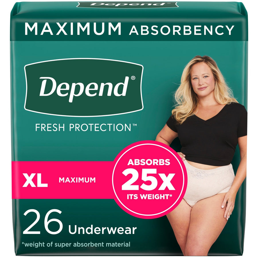 PKG/26 DEPEND FIT-FLEX MAXIMUM UNDERWEAR X-LARGE FEMALE BULK More info...
