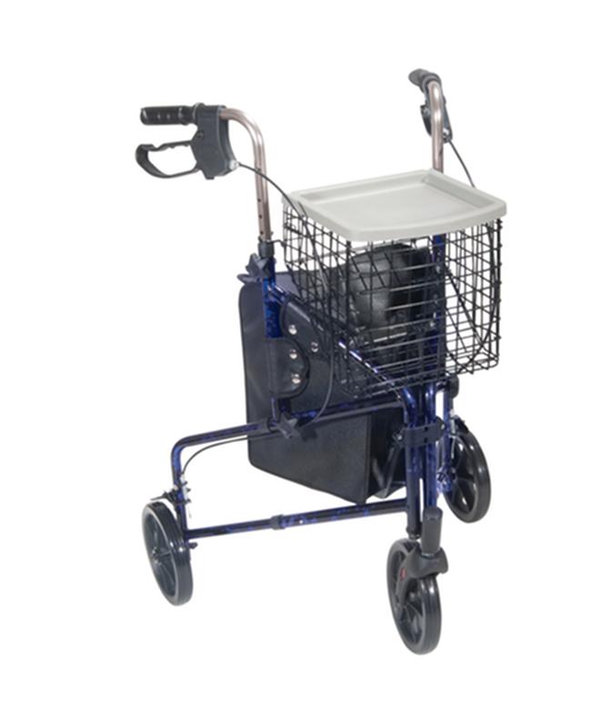 EA/1 3 WHEEL ROLLATOR ROLLING WALKER WITH BASKET TRAY AND POUCH, FLAME BLUE More info... * Drive Medical item surcharge included in sell