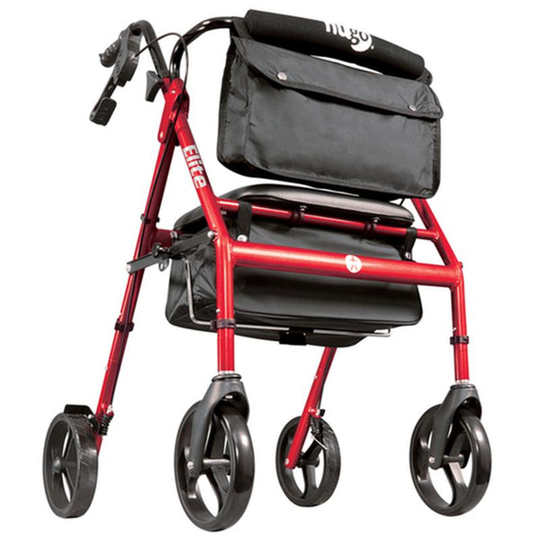 EA/1 ELITE ROLLATOR ROLLING WALKER WITH SEAT, BACKREST AND SADDLE BAG, GARNET RED More info... * Drive Medical item surcharge included in sell