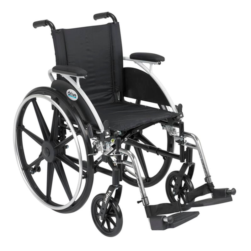 EA/1 VIPER WHEELCHAIR WITH FLIP BACK REMOVABLE ARMS, DESK ARMS, SWING AWAY FOOTRESTS, 14" SEAT More info... * Drive Medical item surcharge included in sell