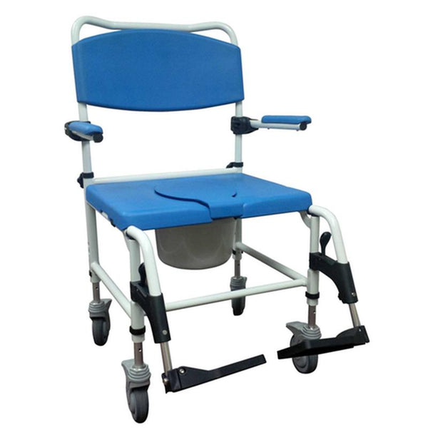 EA/1 ALUMINUM BARIATRIC REHAB SHOWER COMMODE CHAIR WITH TWO REAR-LOCKING CASTERS (NON RETURNABLE) More info... * Drive Medical item surcharge included in sell