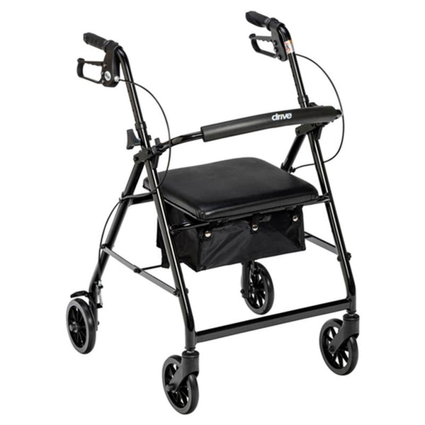 EA/1 ROLLATOR ROLLING WALKER WITH 6" WHEELS, FOLD UP REMOVABLE BACK SUPPORT AND PADDED SEAT, BLACK More info... * Drive Medical item surcharge included in sell