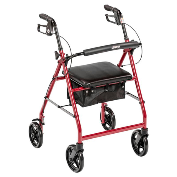 EA/1 ALUMINUM ROLLATOR ROLLING WALKER WITH FOLD UP AND REMOVABLE BACK SUPPORT AND PADDED SEAT, RED More info... * Drive Medical item surcharge included in sell