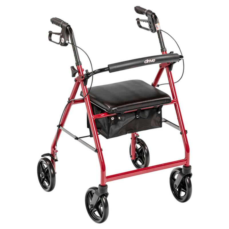 EA/1 ALUMINUM ROLLATOR ROLLING WALKER WITH FOLD UP AND REMOVABLE BACK SUPPORT AND PADDED SEAT, RED More info... * Drive Medical item surcharge included in sell