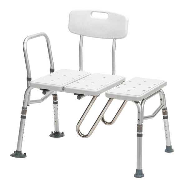 EA/1 SPLASH DEFENSE TRANSFER BENCH W/ CURTAIN GUARD U-SHAPE CUT-OUT 16X28 PLASTIC SEAT & BACK REVERS * Drive Medical item surcharge included in sell