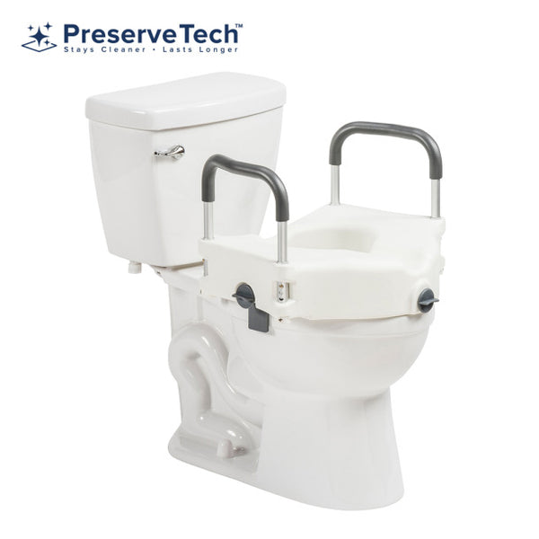 EA PRESERVETECH SECURE-LOCK RAISED TOILET SEAT W/ ARMRESTS 17 1/2" X 20" X 5" CONTOURED (350LBS) * Drive Medical item surcharge included in sell